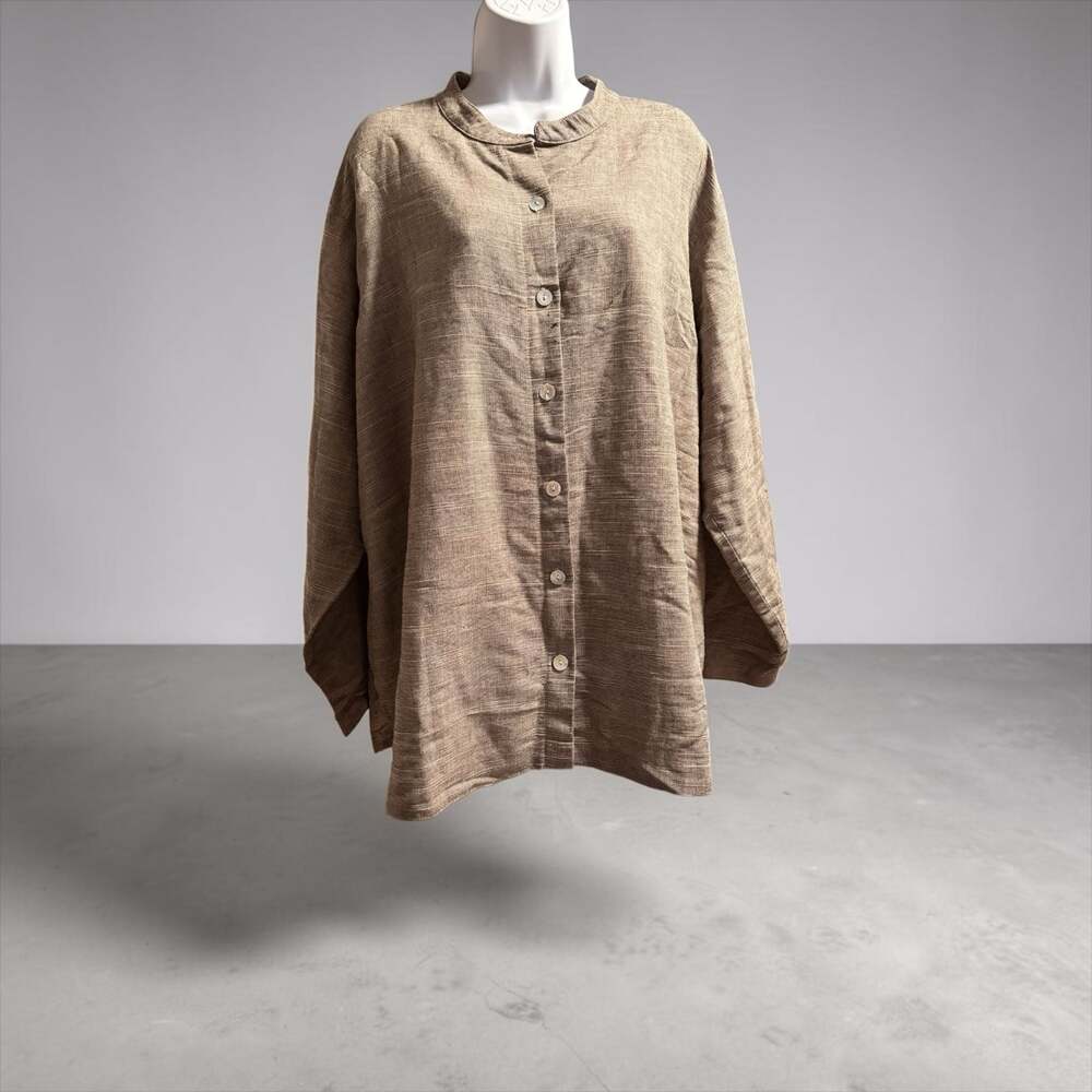 Coldwater Creek Button Down Shirt Women's 3X Tan Textured Long Sleeve